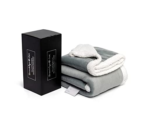 BROOKLYN + JAX Sherpa Fleece Throw Blanket Reversible Super Soft Luxurious Cozy Plush (Double - 150 x 200 cm, Grey)