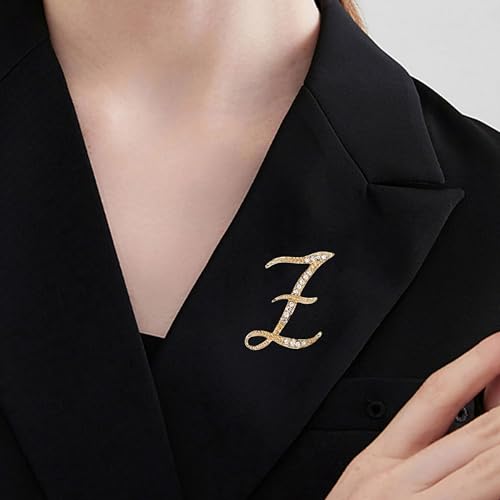 Image of Rhinestone Initial Brooch Pin for Women, Alphabet Gold Letter Brooch A-Z with Crystal, Metal Pin for Hat Bag Dress Suit Accessory for Men