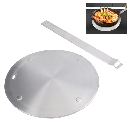 Induction Hob Heat Diffuser Ring Plate, 20cm Stainless Steel Induction Adapter Plate with Detachable Handle, High Temperature Coating Heat Diffuser Simmer Ring Plate for Moka, Milk, Coffee Cookware