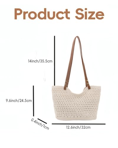 Bolso de playa tejido a ganchillo de paja, bolso tote bohemio con forro impermeable para vacaciones de verano, viajes y uso casual, bolso ligero de hombro miniatura 7