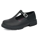 JABASIC Girls School Uniform Dress Shoes T-Strap Mary Jane Flats (2,Black PU)