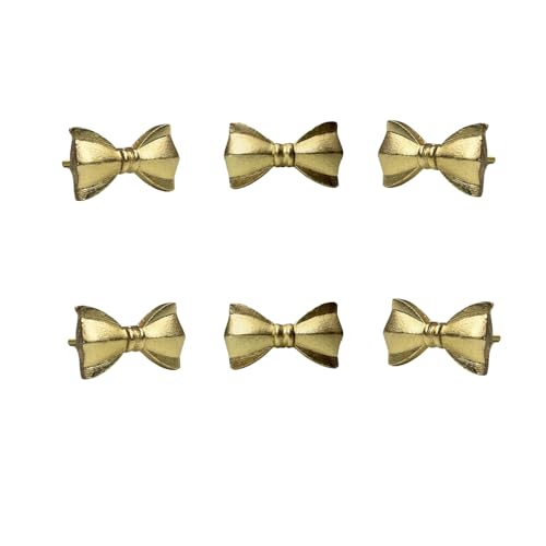 Perilla Home Set of 6 Metal Door Knobs - Decorative Door Knobs Bow Tie Handle with Screw | Cupboard Drawer Dresser Bedroom Kitchen Cabinet Wardrobe Pulls (2.25" x 1.25" x 1.1") Gold