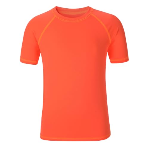 Image of 5-14Y Boys Girls Rash Guard UPF 50+ Short Sleeve Kids Neon Swim Shirts