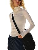 Tiko Miko Womens Long Sleeve Turtleneck Shirt Crop Basic Tops Slim Fitted Top Going Out Y2K T Shirts(0583-White-M)