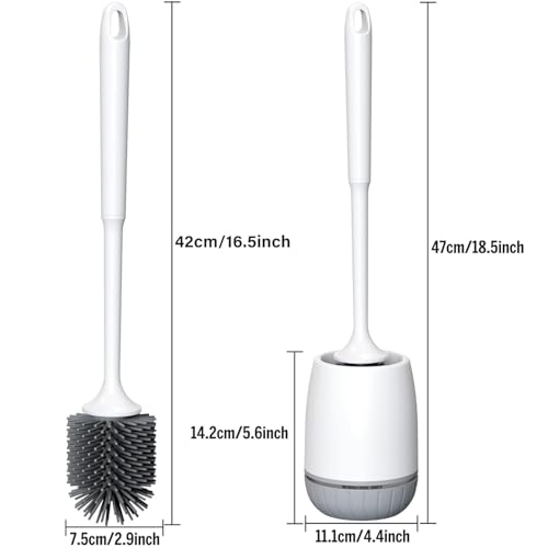Image of CUBIZ Silicone Toilet Brush with Quick Drying Stand and Leak-Proof Base, Toilet Brush Silicone Clean Without Dead Corners, Toilet Brush Holder Wall Mounted & Standing