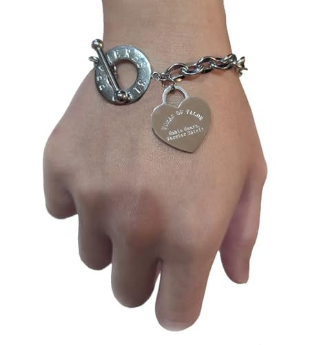 Proverbs 31 Bracelet for Women, Stainless Steel Chain with Noble Heart Warrior Spirit Heart Charm and Proverbs 31:10 Toggle, Christian Gifts for Women3