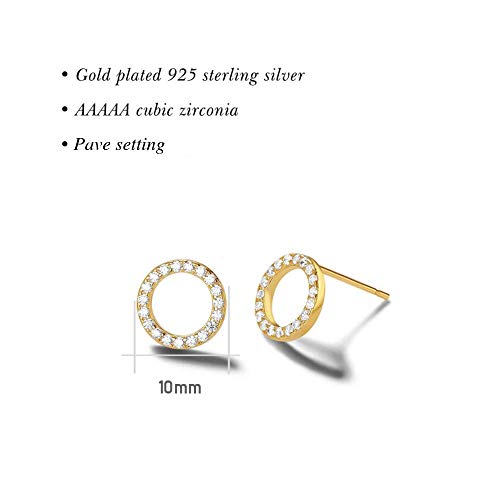 Carleen 14K Yellow Gold Plated 925 Sterling Silver Dainty Small Statement Cz Cubic Zirconia Cute Circle/Horseshoe/Triangle/Bow Tie/Merry Ring Stud Earrings Fine Jewelry For Women Girls #TOP4