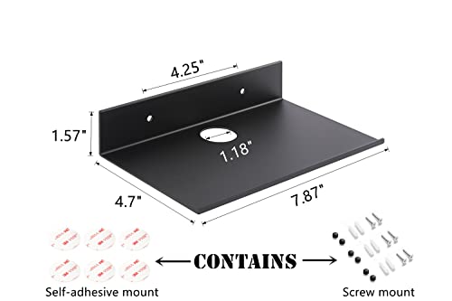 Small Floating Shelves, Self Adhesive Bluetooth Speaker Stand, Floating Corner Shelves With Cable Clip, Adhesive & Screw Wall Mounted, Display Shelf For Smart Speaker, Matt Black, Aluminum, 8 Inch #TOP1
