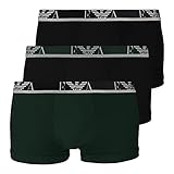 Essentials Emporio Armani Underwear Mens Monogram Trunks, Black/Scarab/Black, S (3er Pack)