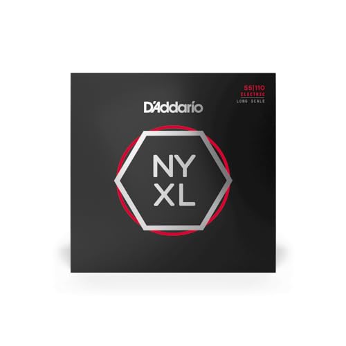 D'Addario E Bass Gitarrensaiten | Saiten E Bass | Bassgitarre Saiten | E Bass Strings | Bass Guitar Strings | NYXL55110, Stärke 55-110, Harte, vernickelte Bass-Saiten mit langer Mensur