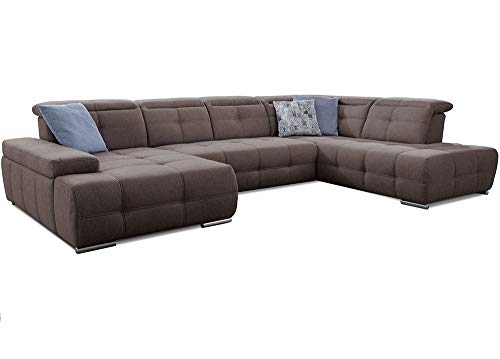 CAVADORE Mistrel - Sofá Cama con función de sueño, con Forma de U, fácil eliminación de Manchas Gracias a Soft Clean, Adecuado para hogares con niños, Mascotas, 343 x 77 x 228 cm, Color marrón