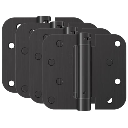 HOSOM Self Closing Door Hinge, Spring Hinge, 4 Inch, Adjustable Tension for Garage, Front Door, Back Door, UL Listed, for Left and Right Hand Door, 5/8'' Radius Corners, Oil Rubbed Bronze, 4 Pack
