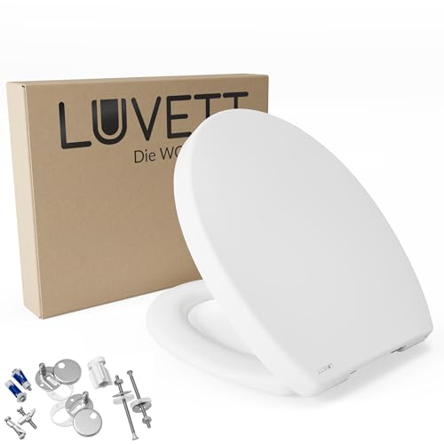 LUVETT® WC-Sitz C210 inkl. 3 Edelstahl Montagelösungen & Absenkautomatik Softclose, Made in EU, antibakterielles Duroplast, Toilettendeckel abnehmbar, Form:Oval