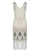 PrettyGuide Women's Great Gatsby Dress Cocktail Sequin Art Deco 1920s Flapper Dress L Beige Silver