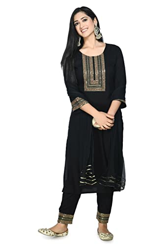 Image of Liboza Salwar Suit Set with Dupatta for Women Black - Heavy Ethnic Kurta Set with Pant, Pakistani Design & Wedding Dress, Readymade Designer Suits and Kurtas for Ladies