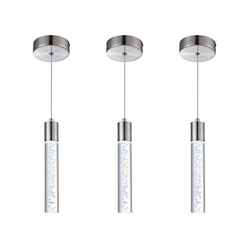 Image of 3 Pack Mini Pendant Light,Satin Nickel Kitchen Lighting with Led Bulb