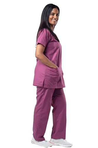 Image of Uniform Craft Women's 4 Pocket Scrub Suit Set | Medical Uniform | Cross V-Neck Poly Cotton | Short Sleeve Hospital Wear | Ideal for Doctors & Nurses (Plum, M)
