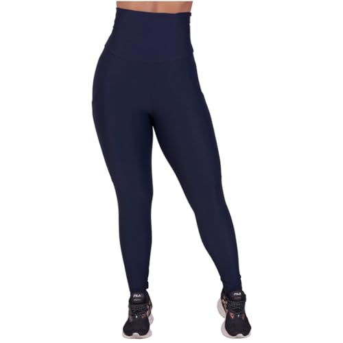 Calça Legging Cintura Alta Academia Poliamida Com Bolso Fitness (M, Preto)