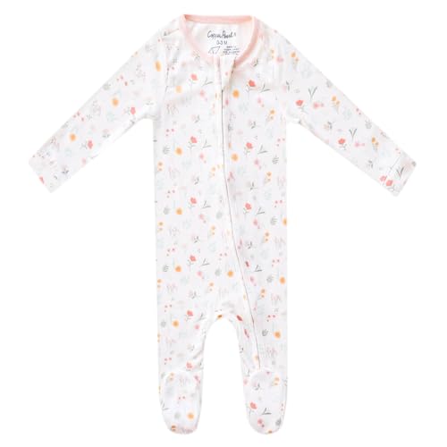 Image of Copper Pearl Zip-Up Footie Baby Pajamas: Ultra-Soft Boys & Girls Pajamas, Premium Knit Fabric in Stylish Floral Print, Tag-Free with Two-Way Zipper, Size 12-18 Months, Mabel