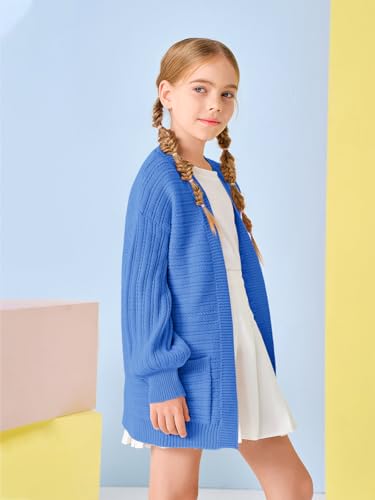 Image of Haloumoning Kids Girls Open Front Cardigan Sweaters Long Sleeve Cable Knit Fashion Clothes with Pockets 5-14 Years