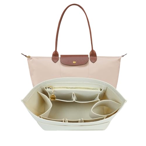 Lckaey Bolsa organizadora para bolsa Longchamp Le Pliage, bolsa média de feltro longo, bolsa organizadora com 9 compartimentos cáqui-M