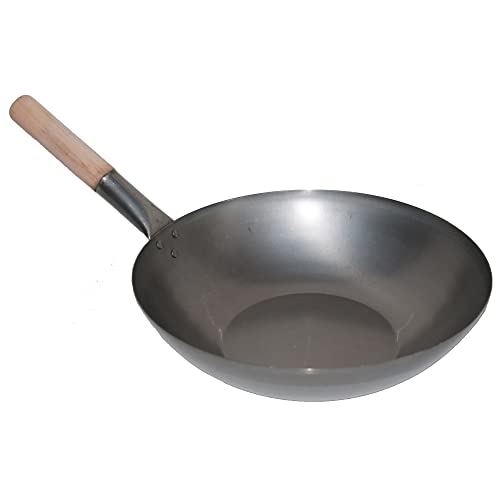 AAF Nommel ®, Wok Pfanne Flacher Boden Ø 38 cm, für Gas, Induktion, Ceran und Elektro, mit Holzgriff Cover