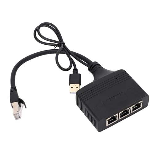 Ethernet Splitter 1 To 3, Ethernet Port Splitter RJ45 Ethernet Splitter Adapter Network Splitter 1 To 3 1000Mbps with USB Cable for TV Router