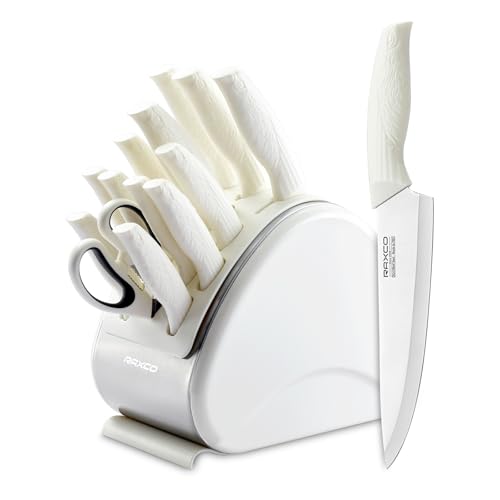 RAXCO 15-Piece Kitchen Knife Set with Block,5Cr15MoV Stainless Steel Blade, Off-white