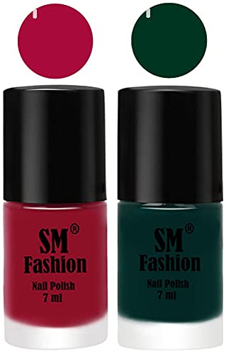 Image of Long Lasting Nail Polish | Nail Paint Combo 7 ml Each) - Set of 2 Raspberry-Dark Green
