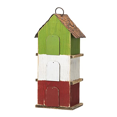 Glitzhome Bird Houses for Outside, 13.75" H Multicolored Three-Tiered Distressed Solid Wood Birdhouse Garden Hanging Bird House for Outdoors by Glitzhome - Image 7