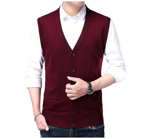 Men's Middle-Aged Wool Vest Cardigan Knitted Inner Pair Horse Clip Top Sweater Vest