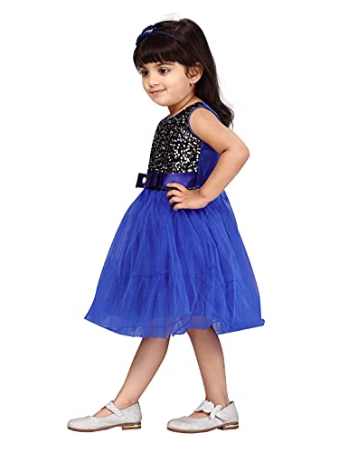 Image of MUHURATAM Girl's Net Fit and Flare Knee-Length Dress