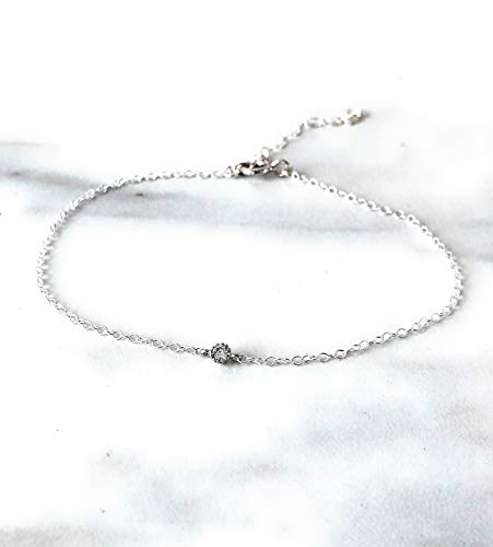 925 Sterling Silver dainty CZ diamond adjustable bracelet for women, 7