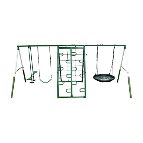 Swing, Climb and Glide Play Center - 7 User / 5 Station Metal Backyard Playground Set. 176" L x 69" Deep x 73" H, by XDP Recreation Cover