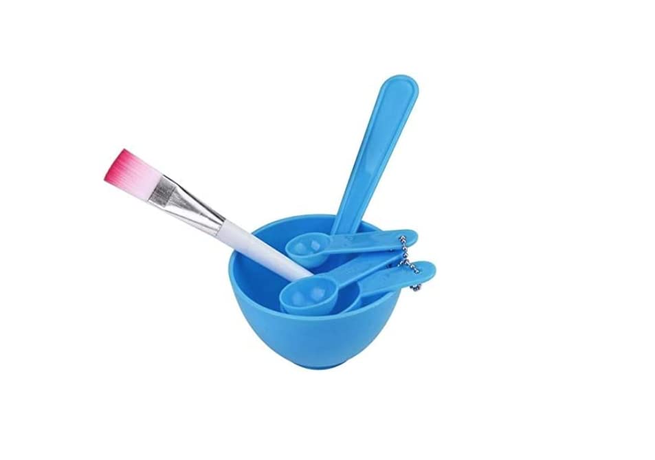 ECVV 4 in 1 DIY Facial Mask Mixing Bowl Brush Spoon Stick Brush Face Care Set Women Facial Beauty Professional Kits Tools (BLUE)