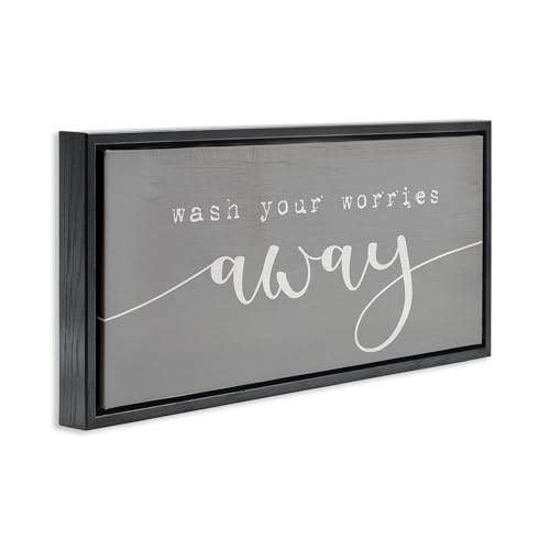 Image of 'Wash Your Worries Away Phrase'| Floating Frame Canvas Art | Stupell Industries | Black, 31 x 14 Inches, Easy to Hang and Sturdy, Made in USA, by Lil' Rue