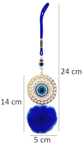 Image of Evil Eye Car Mirror Hanging Nazar Battu for Home Entrance Decoration, House Main Front Door Decor Hanging Decorative Items, Feng Shui Items for Good Luck, Blue, Set of 2