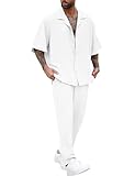 LecGee Men Solid Shirt Pants Casual Button Down Top Two Piece Set Fashion Outfit Loungewear Party Tracksuit(White,XL)