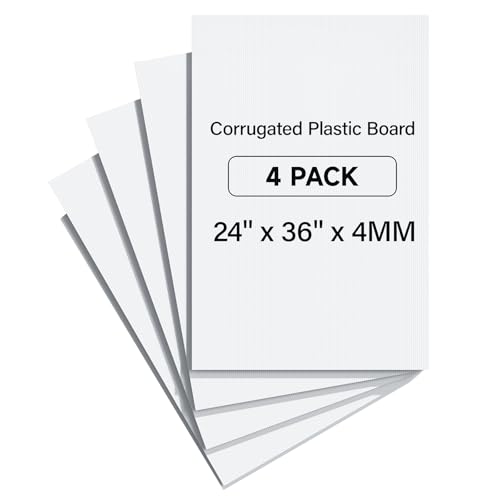 PEKGRIL 24" x 36" Corrugated Plastic Board, 4MM Thick Thick Blank Poster Board, Waterproof Coroplast Sheets, White Corrugated Plastic Sheets, 4 Pack by PEKGRIL - Used condition - US$32.29