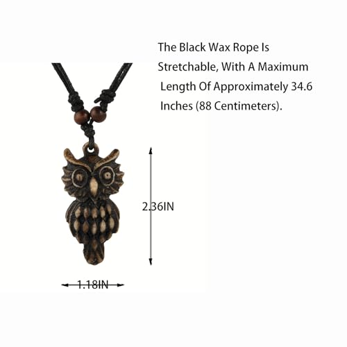 Vintage Resin Animal Owl With Beads Pendant Necklace, Talisman Protection Pendant, Hand Woven, Adjustable Rope, Men'S And Women'S Dressing Accessories, Resin, No Gemstones2