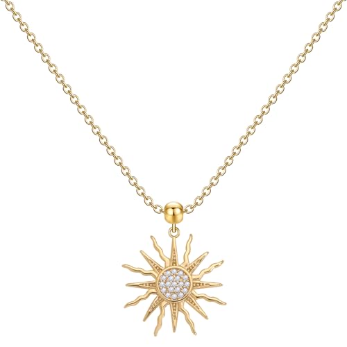 Aohik Dainty 14k Plated Gold Sun Necklace for Women Trendy CZ Sunburst Pendant Necklace Non Tarnish Jewelry for Gifts