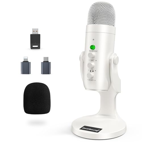 ZealSound ワイヤレスマイク (電話、PC、iPad、Android フォン用)、ラジオ容量性デスクトップ USB マイク、サイレントエコーモニタリングボリュームゲイン Bluetooth 2.4GHz、ポッドキャスト、ASMR、ゲーム、YouTube ビデオ用