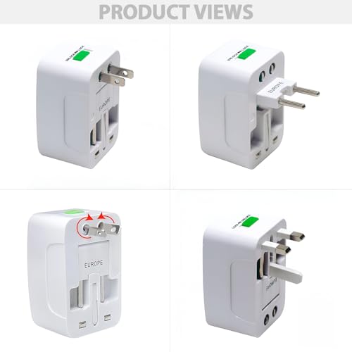 Image of GIGAWATTS Universal Travel Adapter with Dual USB Fast Charging Port All in One Multipurpose and Multi Type Worldwide Power Outlet AC /DC 6A /5V Ports Portable for International Travelling (1Pc, White)