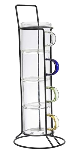 HowHomely | Lot de 4 tasses à expresso avec anses colorées et support en métal – Petits verres...