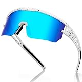 VEWOE Gafas de sol polarizadas para ciclismo para hombres y mujeres, UV400, gafas de béisbol para MTB, ciclismo, correr, conducir, Ve-jh156-wb&ice Blue Lens, Large