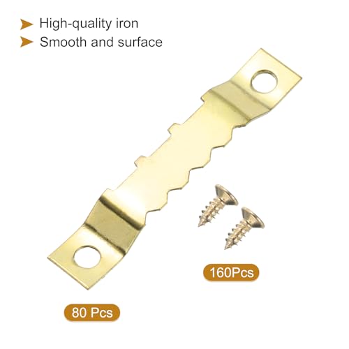 Image of uxcell 80pcs Saw Tooth Picture Hangers with 160pcs Screws, Picture Frames Picture Hangers with Screws for Hanging Clock Paintings Artwork Picture Frame Hook Photos (Gold)