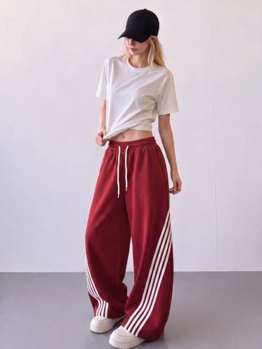 Image of EMMIOL Women's Y2K Baggy Barrel Striped Sweatpants High Waisted Wide Leg