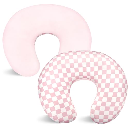 Image of Nursing Pillow Cover 1 Pack, DAYEEBALL Double-Sided Removable Nursing Cover for Baby Girls Boys Newborn, Stretchy and Soft Reversible Slipcover for Breastfeeding Pillow, Pink Checkerboard (Only Cover)