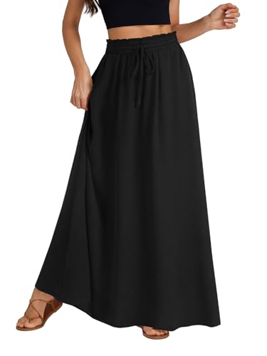 LYANER Women's Shirred Smocked Frill Drawstring Pleated High Waist Maxi Skirt with Pockets4