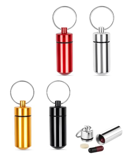 JUKOTA 4 pezzi Portapillole in Alluminio Impermeabile Mini Contenitore per Pillole Portabile Portapillole 3 Scomparti Portapillole Portachiavi in Alluminio